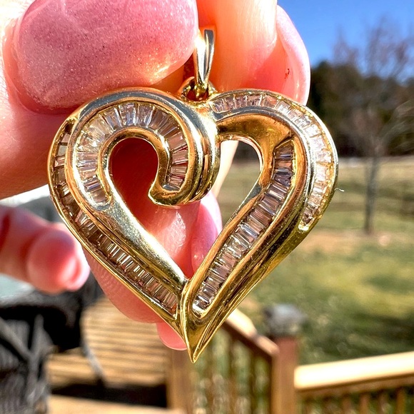Jewelry - 14 karat yellow gold heart shaped 62 baguette diamond pendant/ charm authentic
